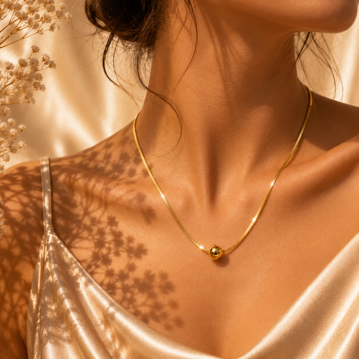 Luna Sphere Necklace, 18K Gold Plated Steel
