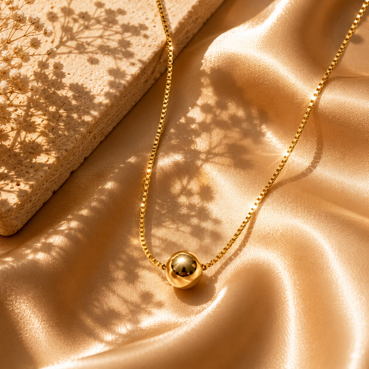 Luna Sphere Necklace, 18K Gold Plated Steel