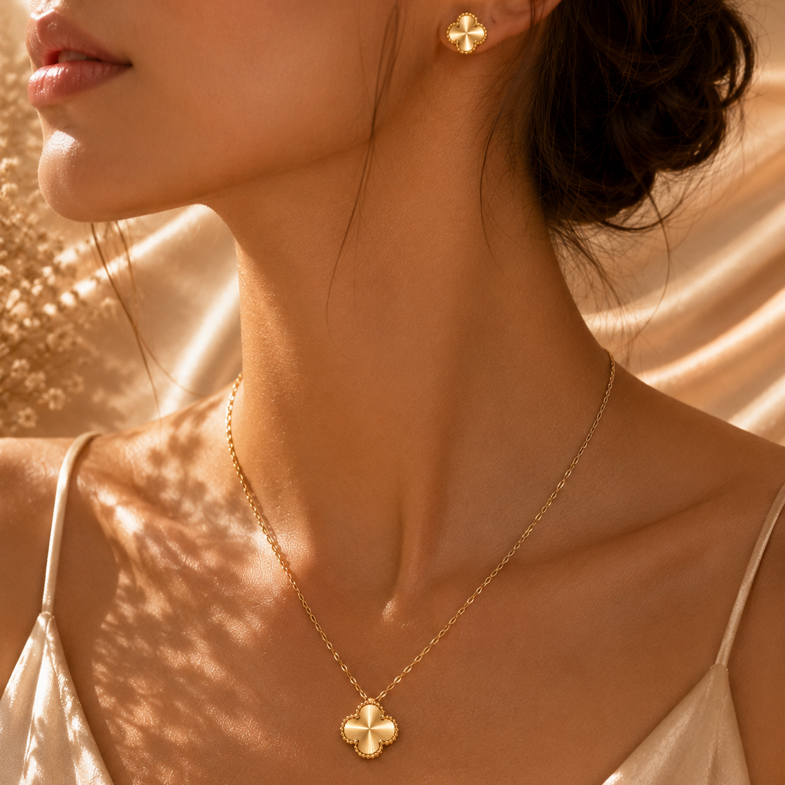Minimalist Clover Necklace Set, 18K Gold Plated Steel
