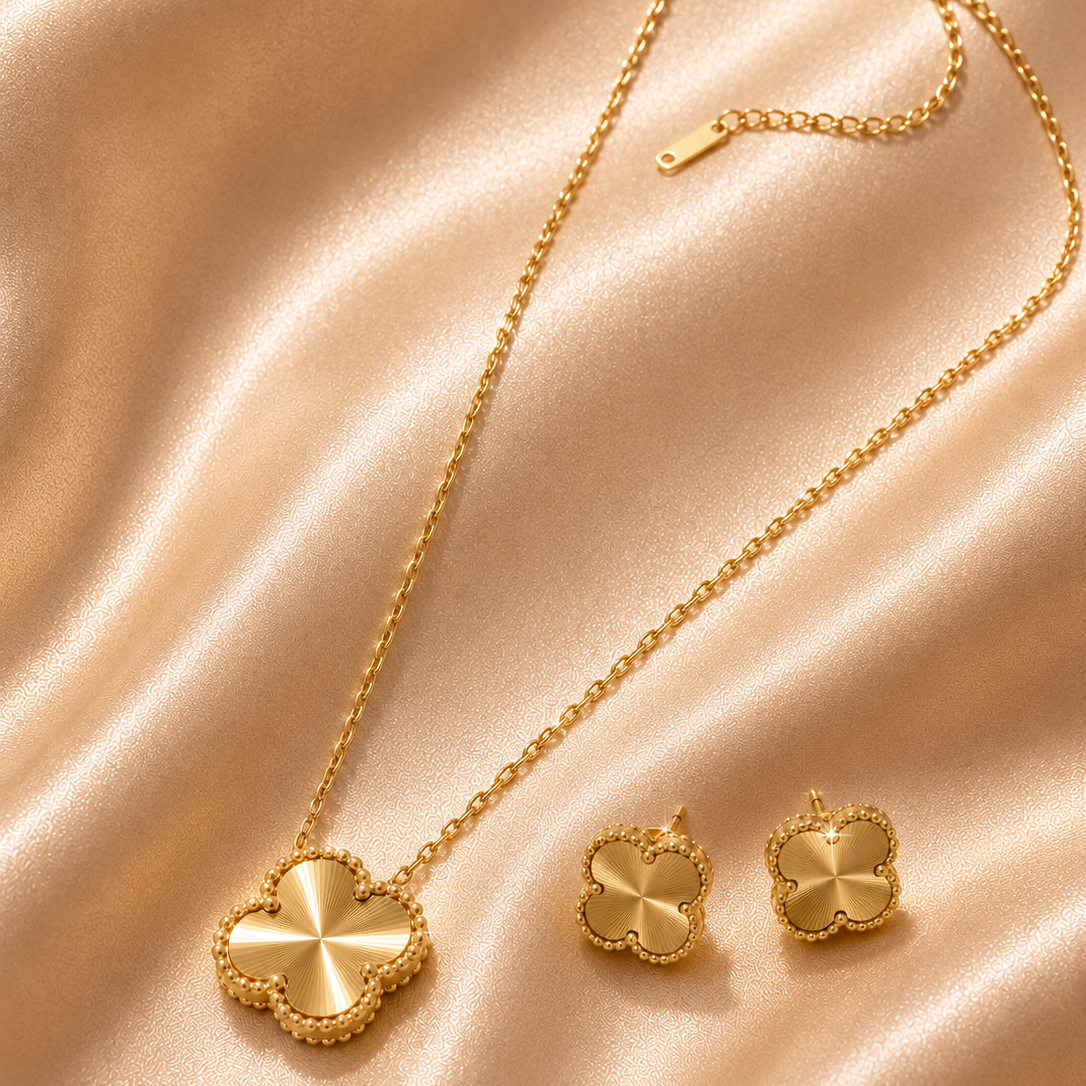 Minimalist Clover Necklace Set, 18K Gold Plated Steel
