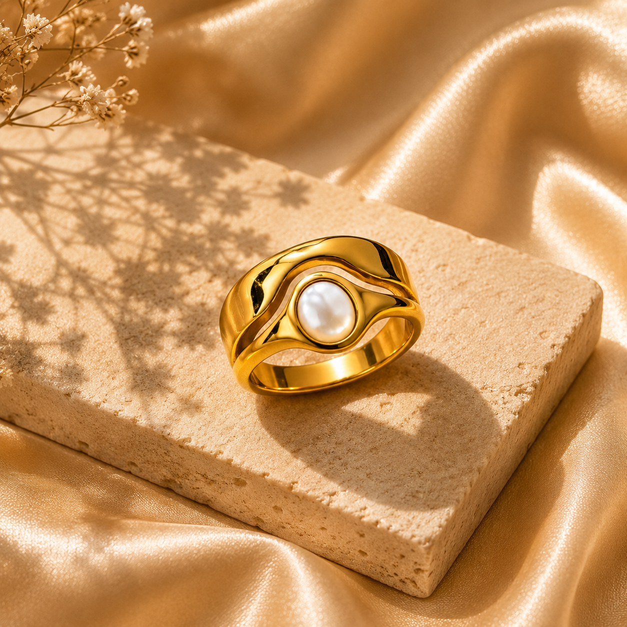 Noir Éclat Ring – 18K Gold Plated Stainless Steel