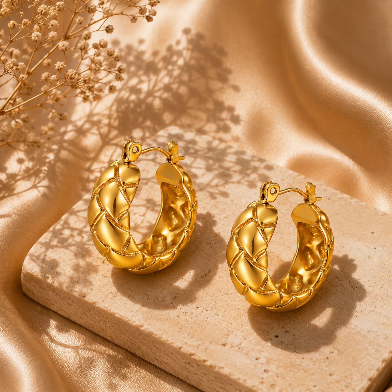 Organic Gold Pin Earrings – 18K Gold Plated Stainless Steel