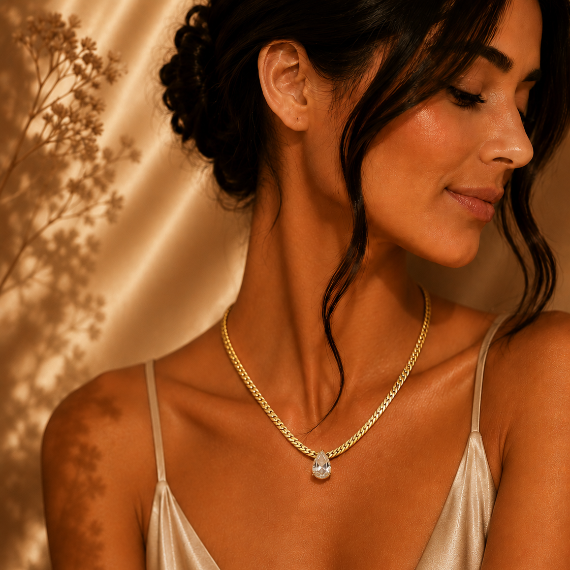 Pear Cut Pendant Necklace – 18K Gold Plated Stainless Steel