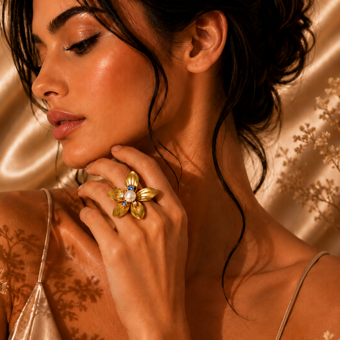 Pearl Bloom Ring – 18K Gold Plated Stainless Steel