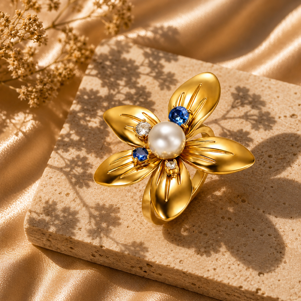 Pearl Bloom Ring – 18K Gold Plated Stainless Steel