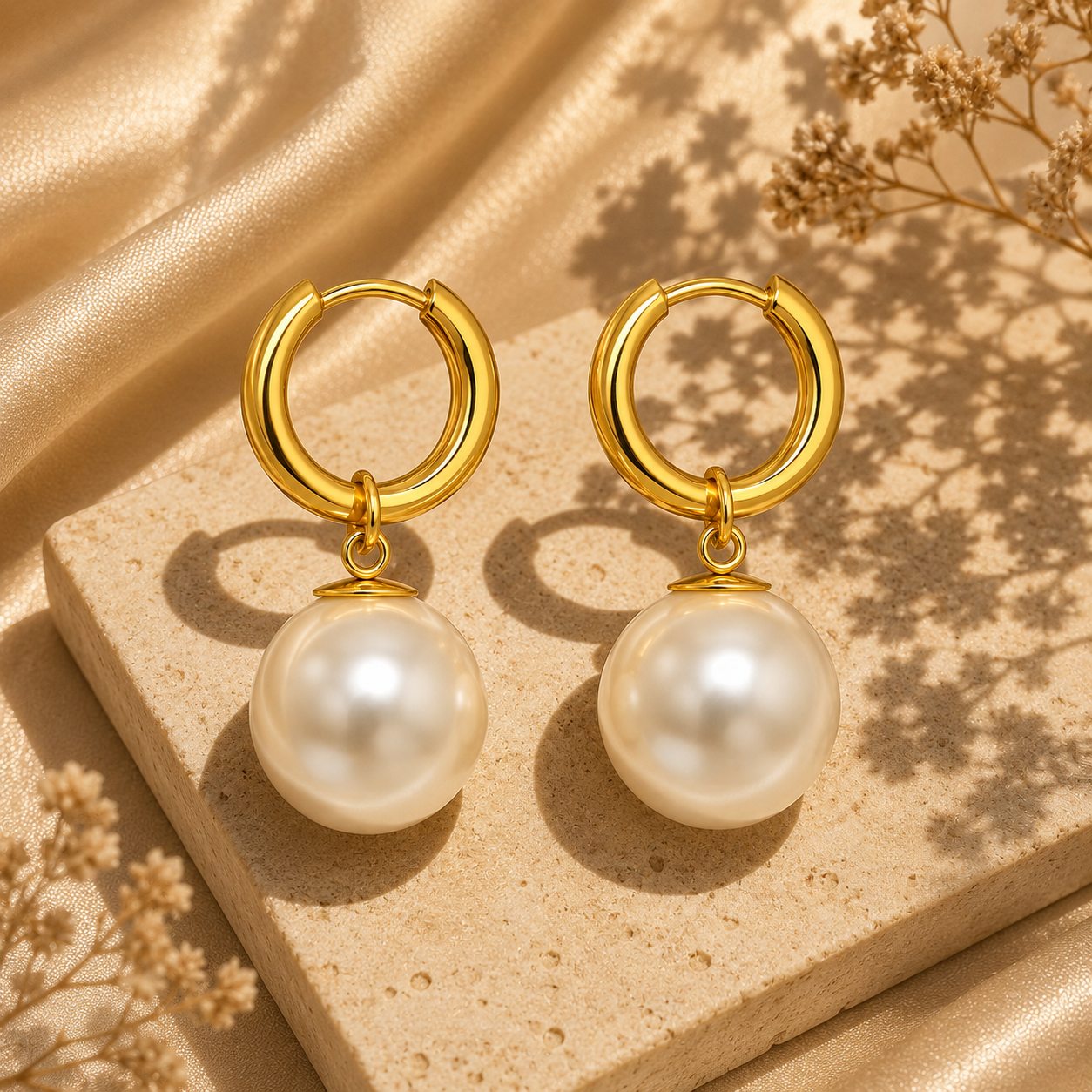 Pearl Drop Congo Earrings – 18K Gold Plated Stainless Steel