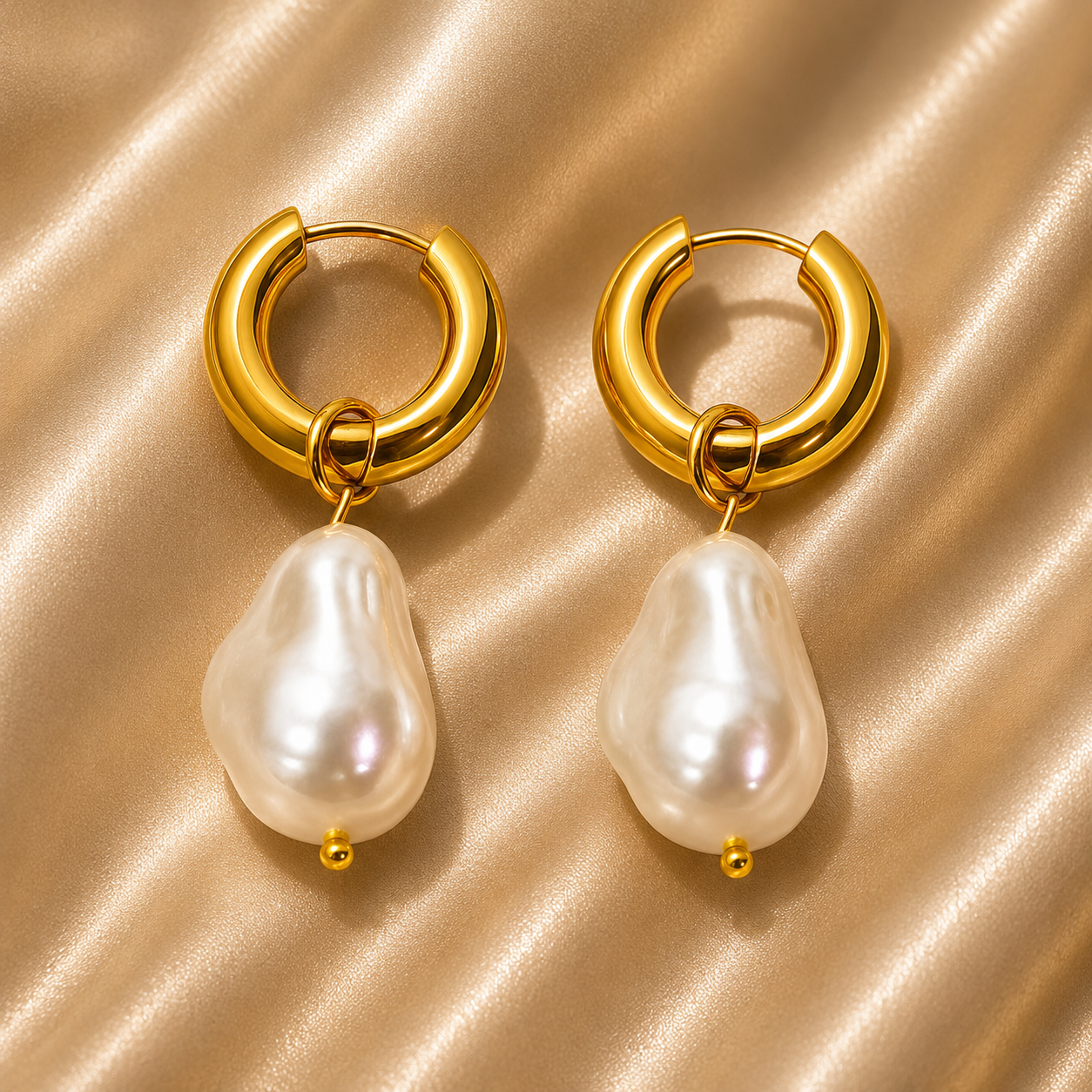 Pearl Drop Hoop Earrings – 18K Gold Plated Stainless Steel