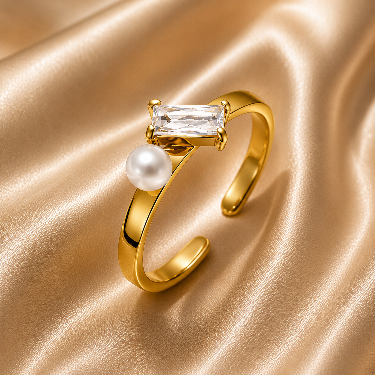 Pearl & Cubic Zirconia Adjustable Ring