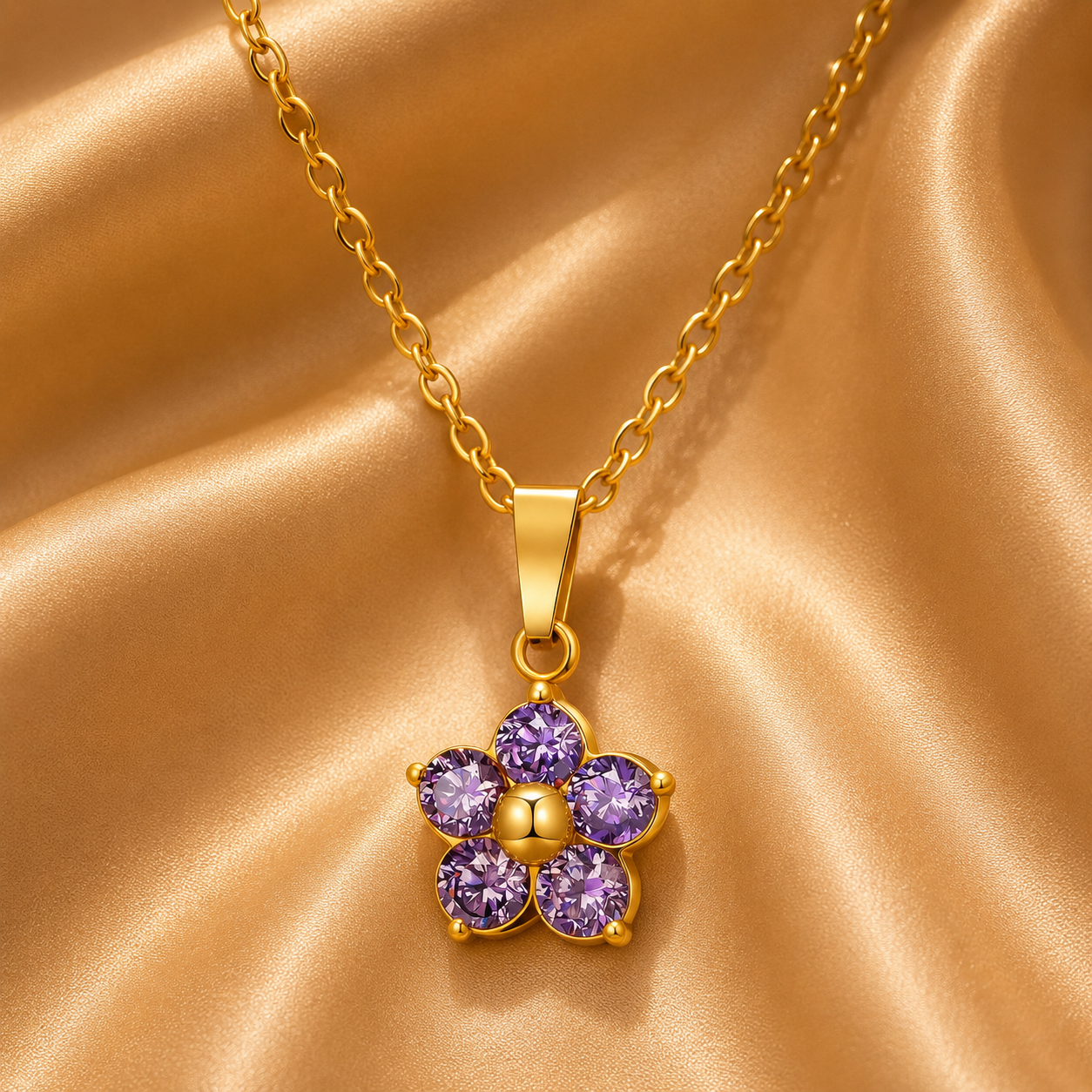 Purple Flower Necklace – 18K Gold Plated Stainless Steel