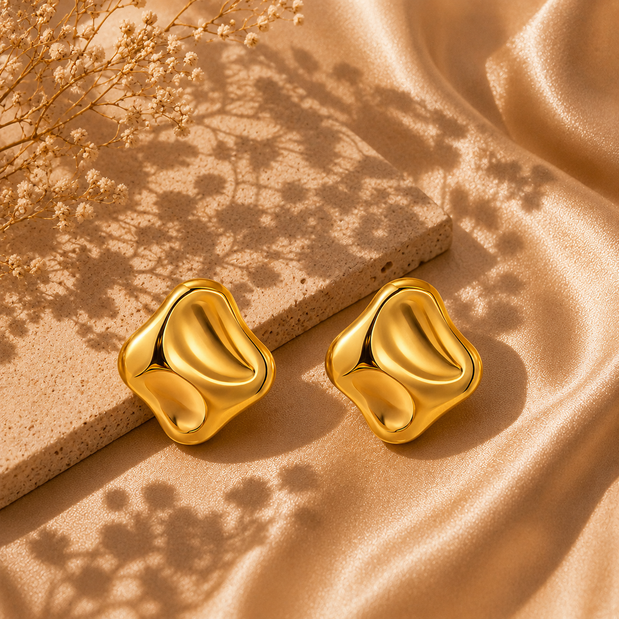 Sculpted Gold Stud Earrings – 18K Gold Plated Stainless Steel
