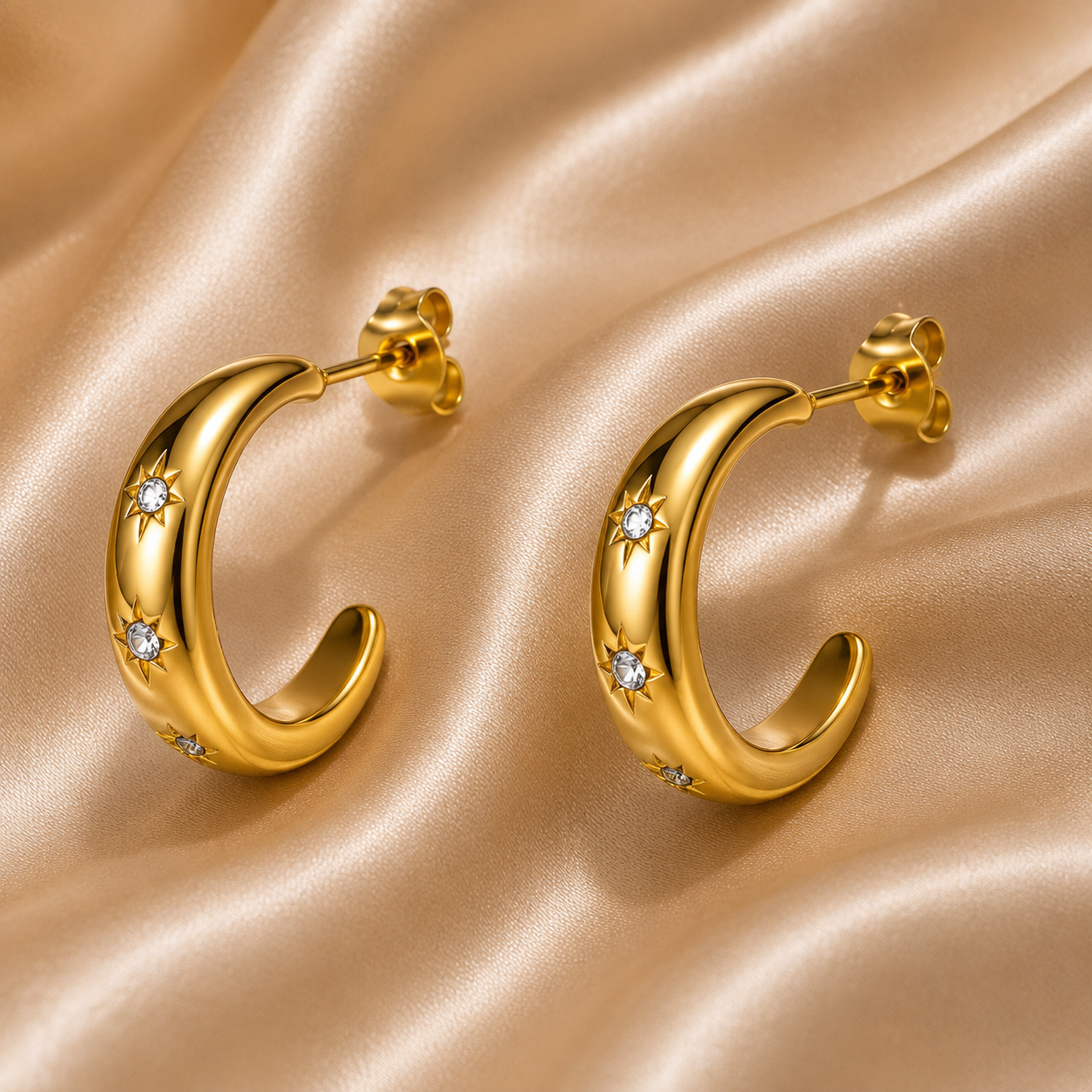Star Hoop Earrings – 18K Gold Plated Stainless Steel