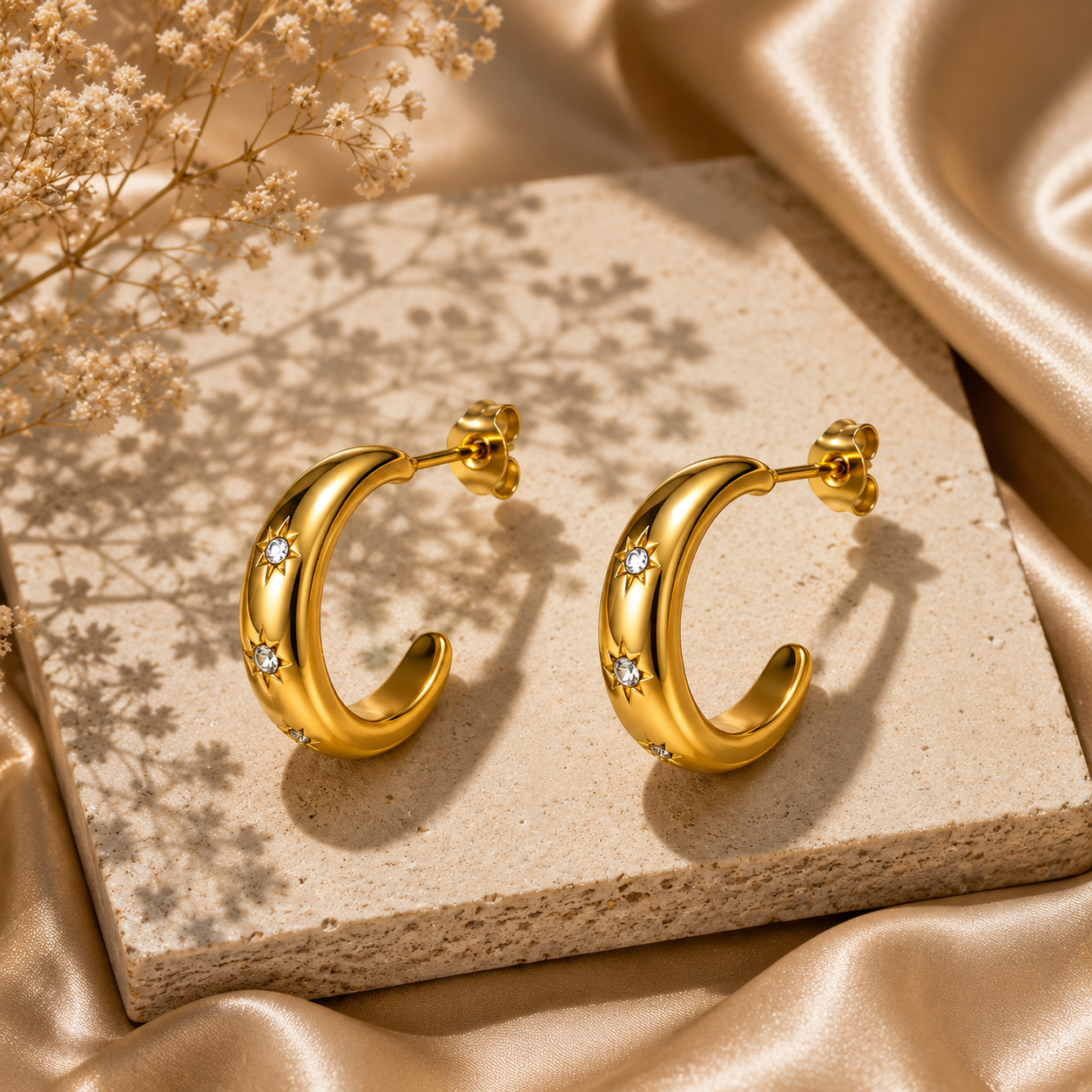 Star Hoop Earrings – 18K Gold Plated Stainless Steel