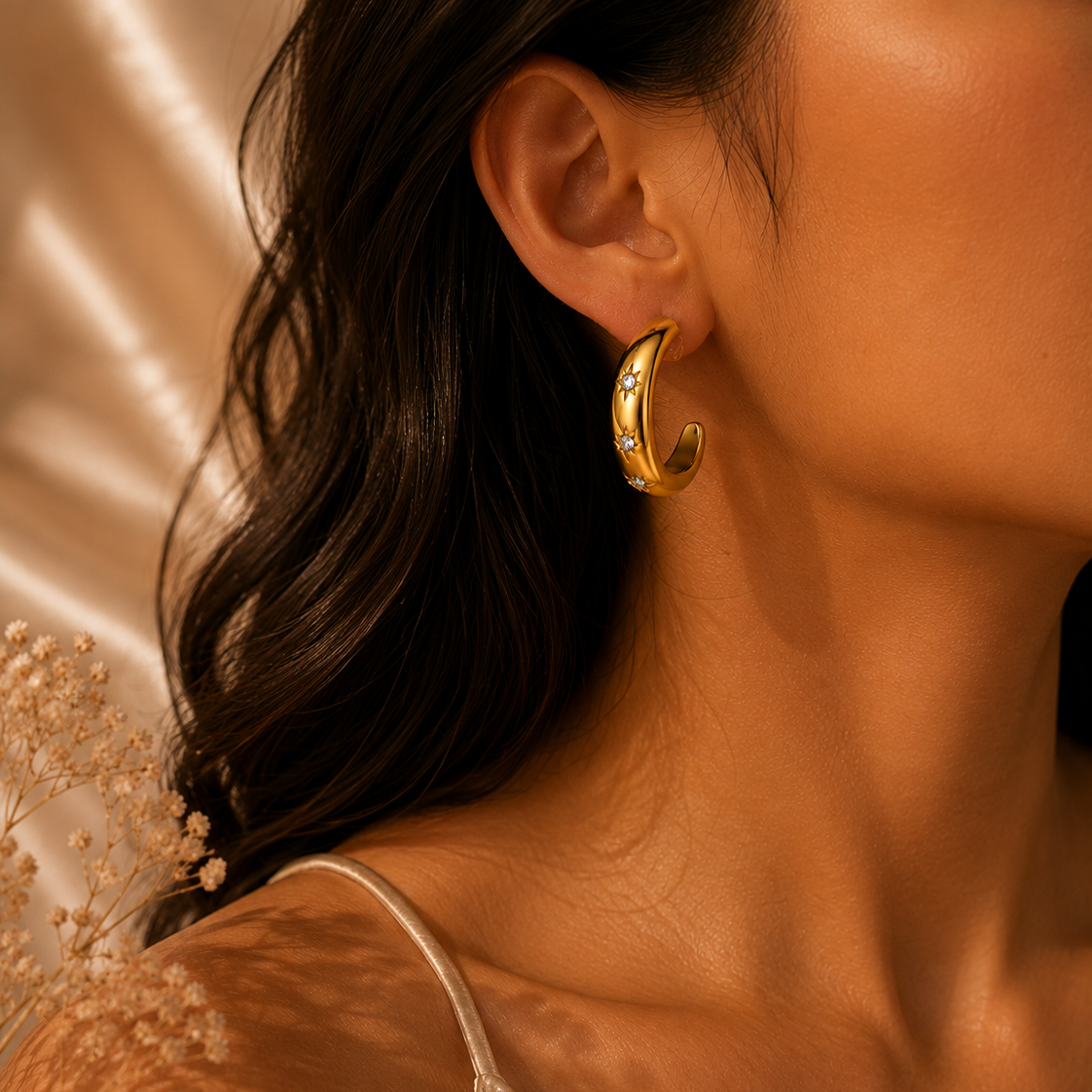 Star Hoop Earrings – 18K Gold Plated Stainless Steel