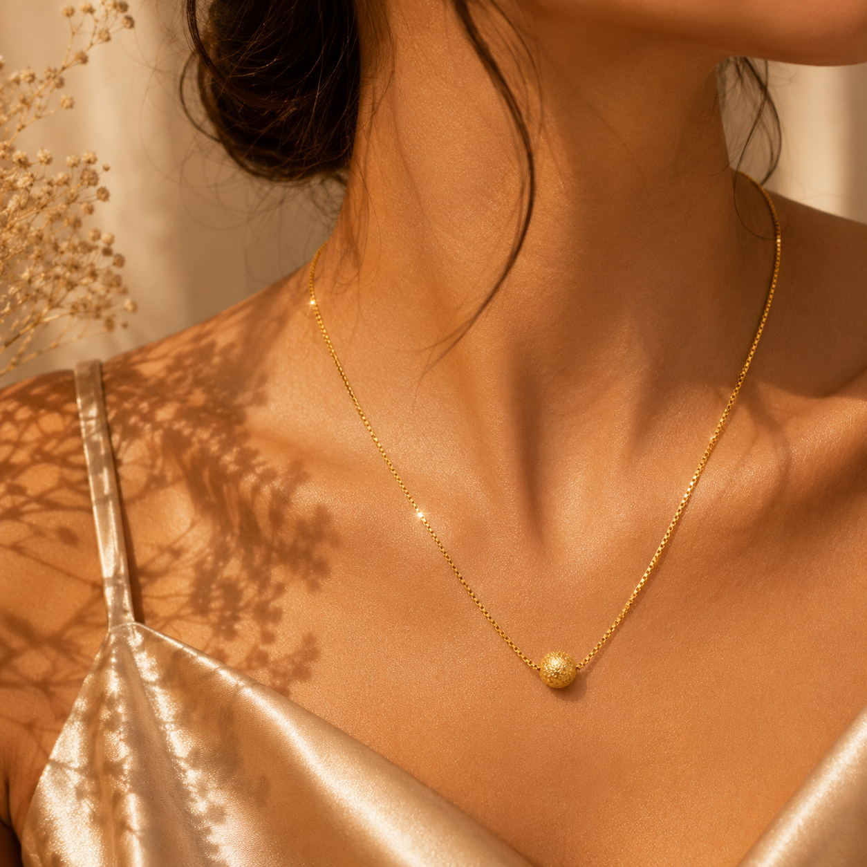 Stardust Sphere Necklace, 18K Gold Plated Steel