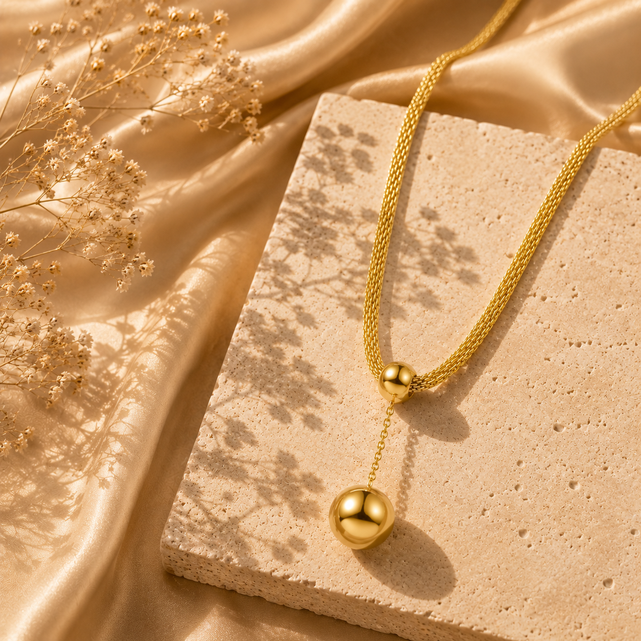 Statement Drop Pendant Necklace – 18K Gold Plated Stainless Steel