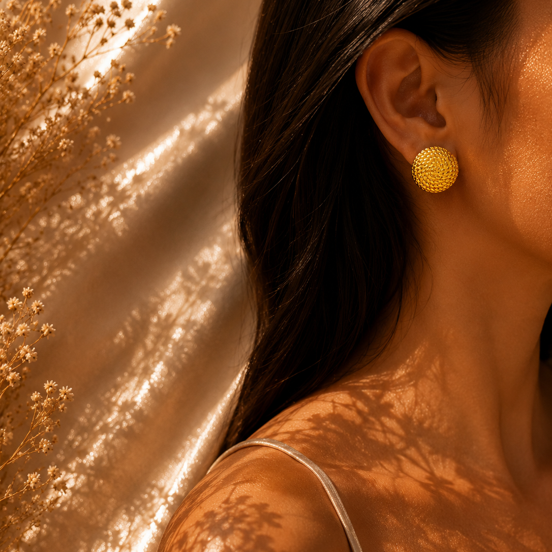 Textured Disc Stud Earrings – 18K Gold Plated Stainless Steel
