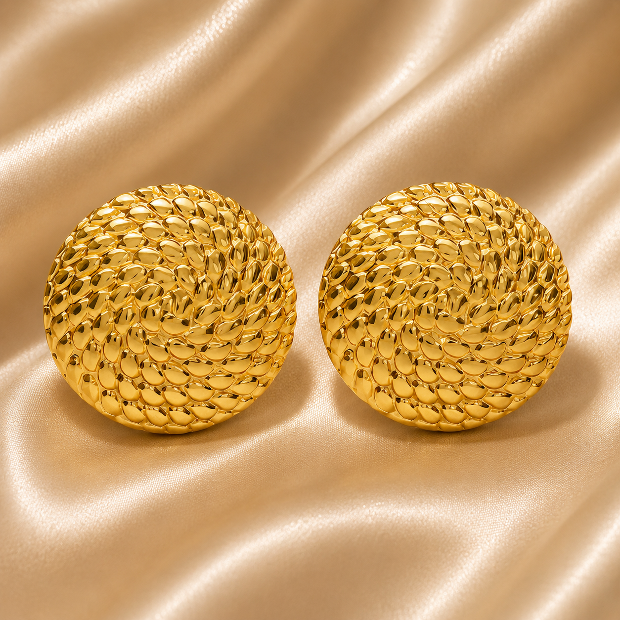 Textured Disc Stud Earrings – 18K Gold Plated Stainless Steel
