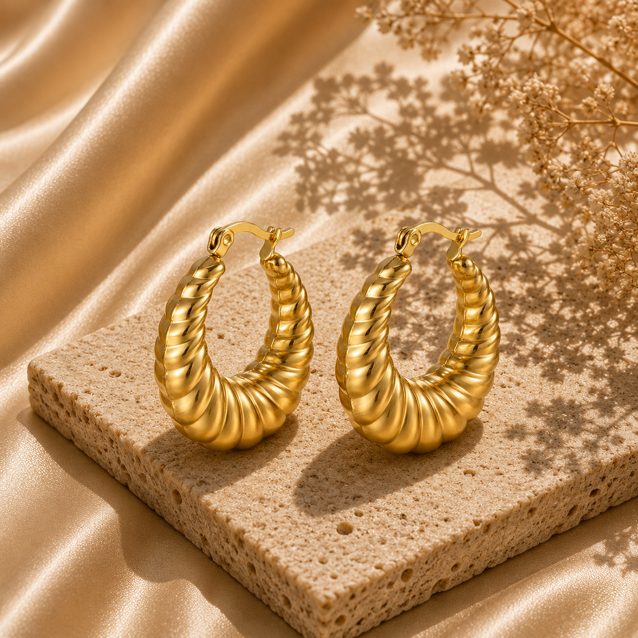 Textured Gold Statement Earrings – 18K Gold Plated Stainless Steel
