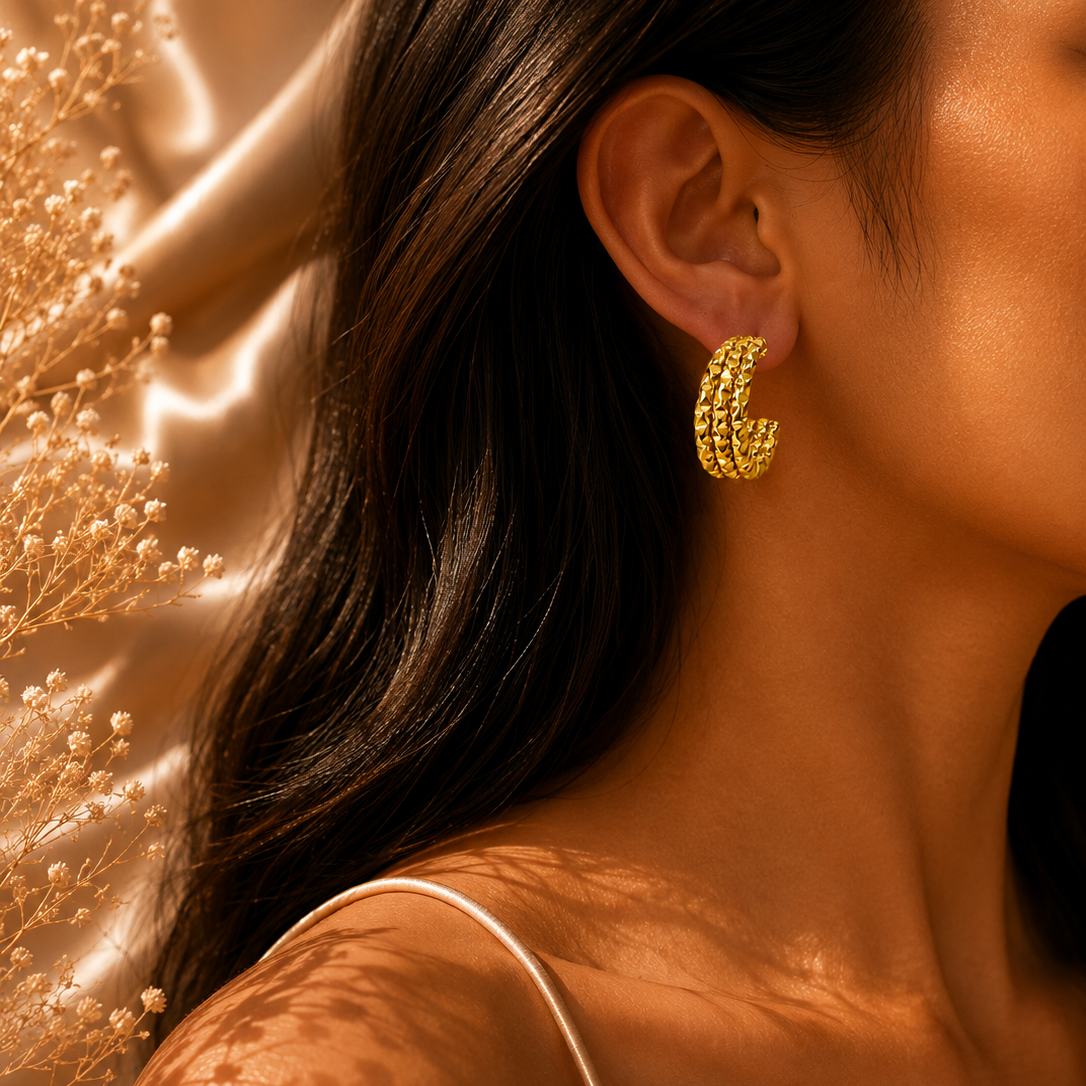 Textured Hoop Earrings – 18K Gold Plated Stainless Steel