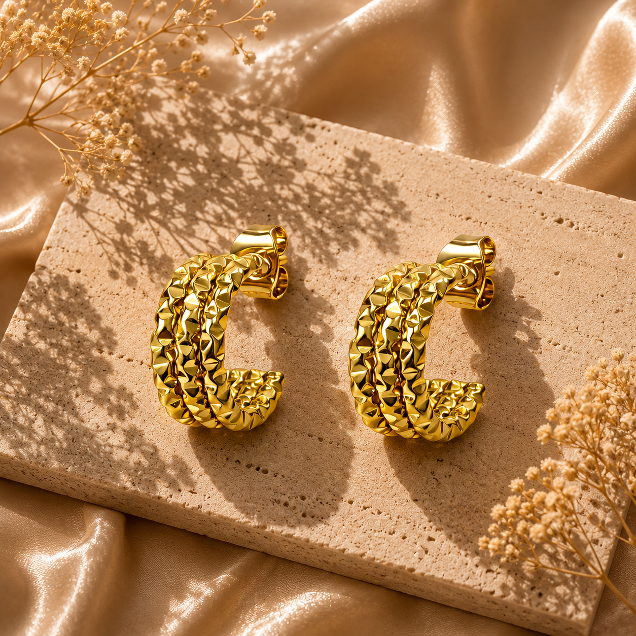 Textured Hoop Earrings – 18K Gold Plated Stainless Steel