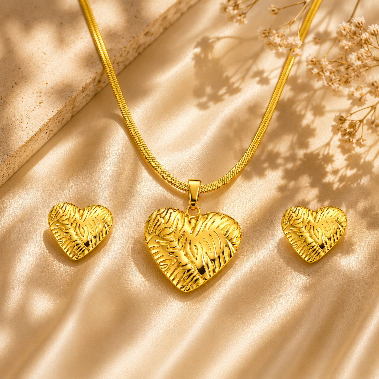 Tropical Heart Pendant Necklace – 18K Gold Plated Stainless Steel