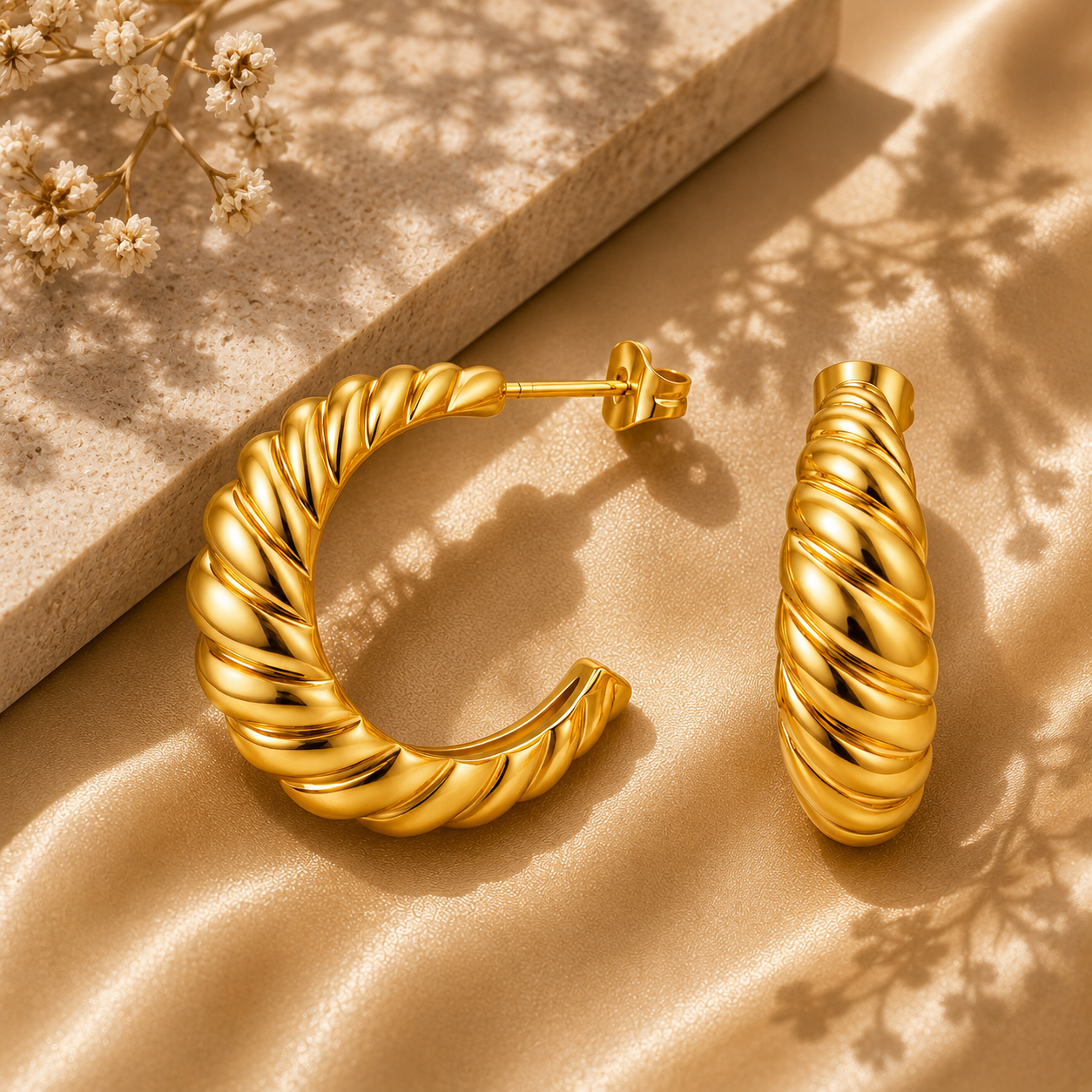 Twisted Gold Stud Earrings – 18K Gold Plated