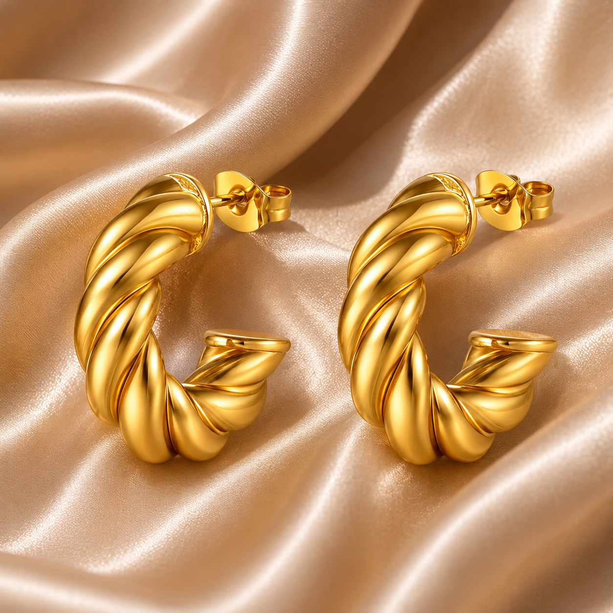 Twisted Hoop Earrings – 18K Gold Plated Stainless Steel