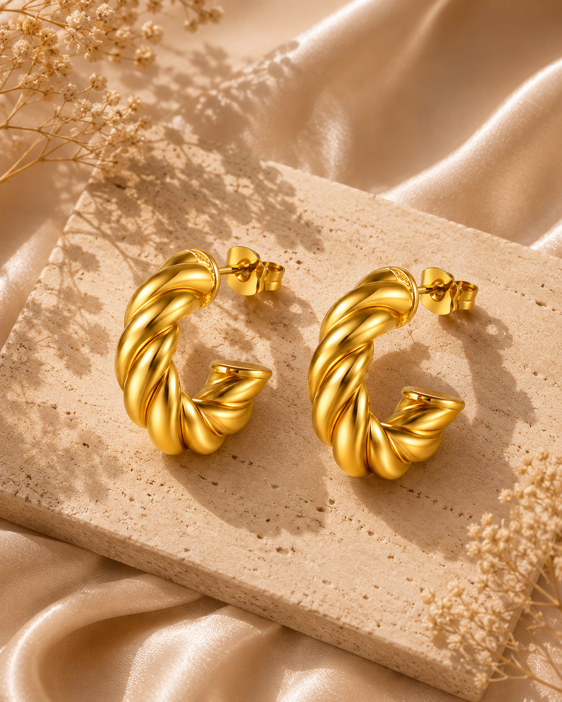 Twisted Hoop Earrings – 18K Gold Plated Stainless Steel