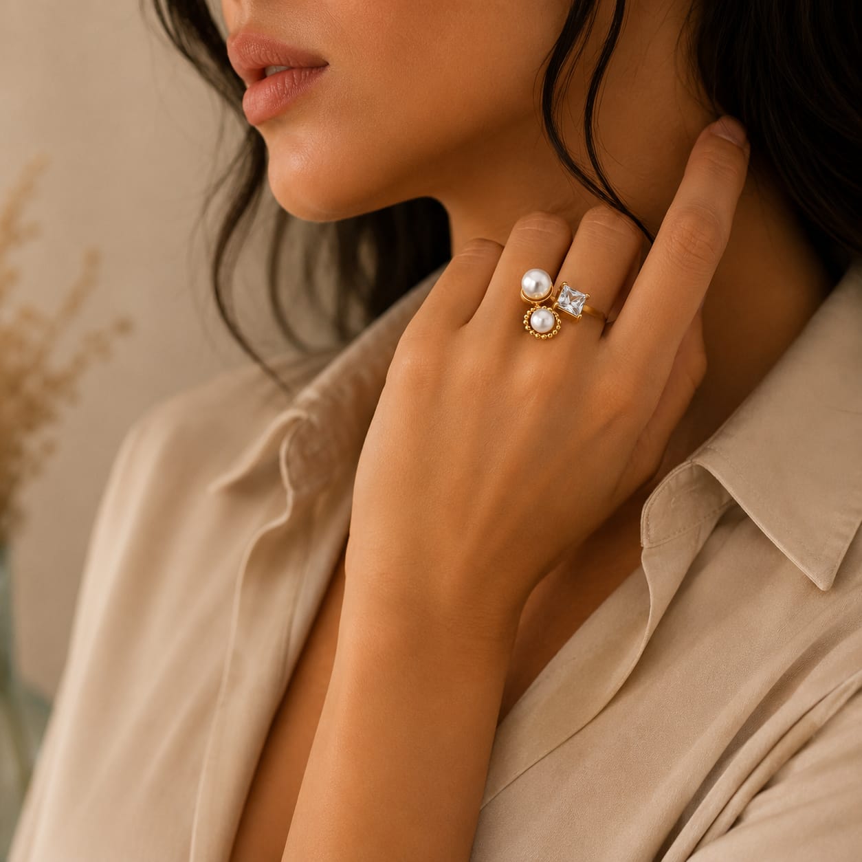 18K Gold Plated Pearl Ring