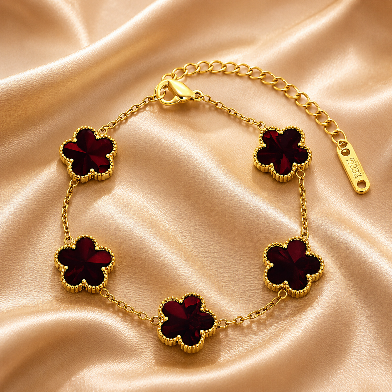 Wine Red Flower Meadow Bracelet – 18K Gold Plated Stainless Steel