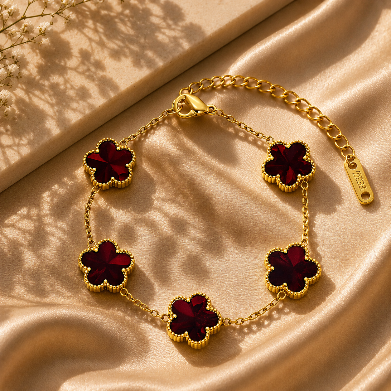 Wine Red Flower Meadow Bracelet – 18K Gold Plated Stainless Steel