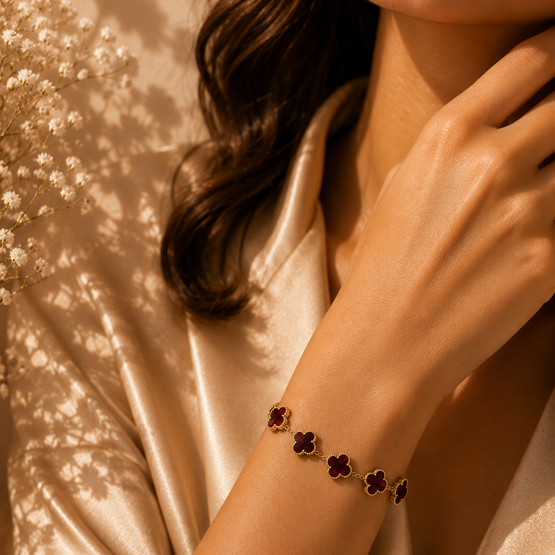 Wine Red Flower Meadow Bracelet – 18K Gold Plated Stainless Steel