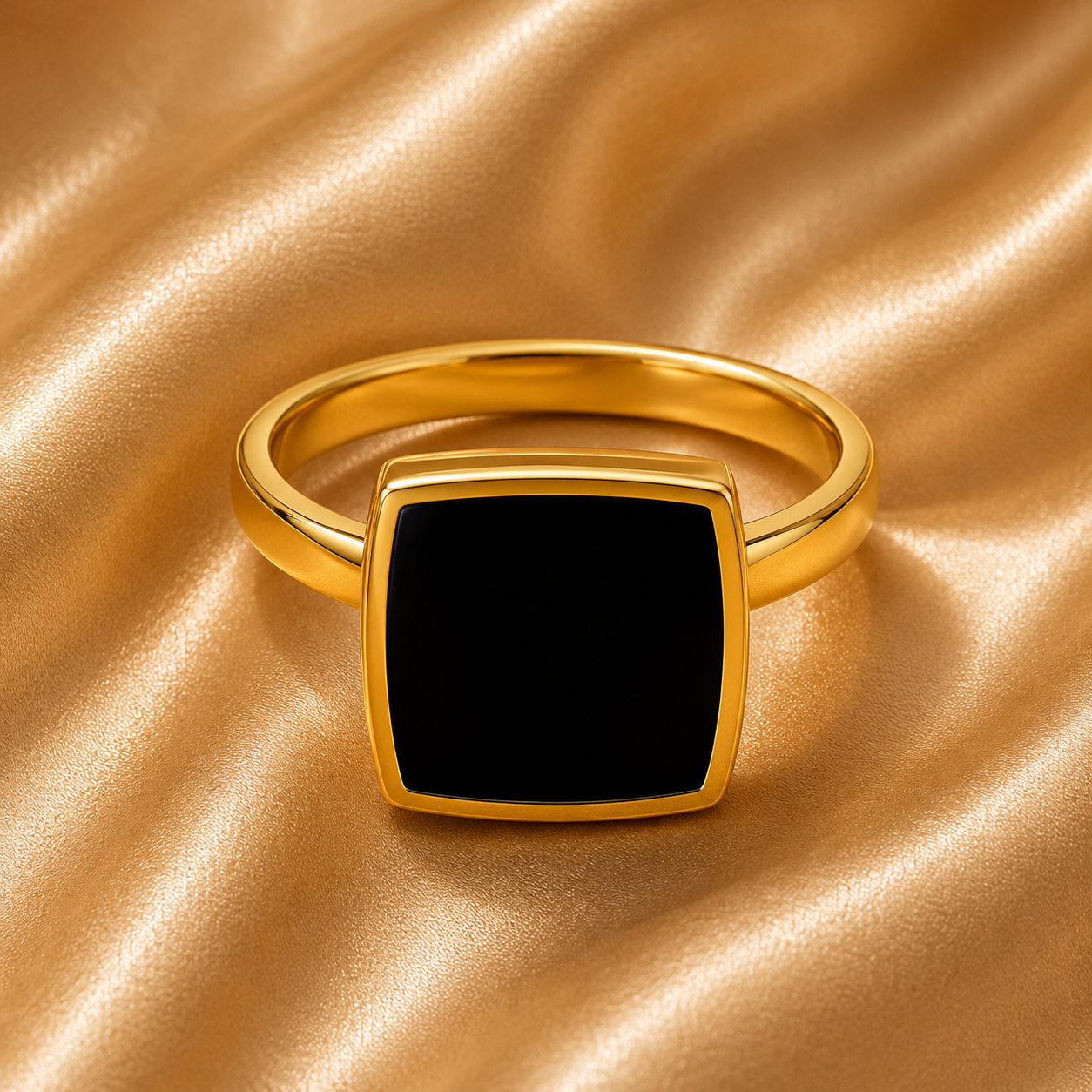 Gold Signet Ring, 18K Gold Plated Steel