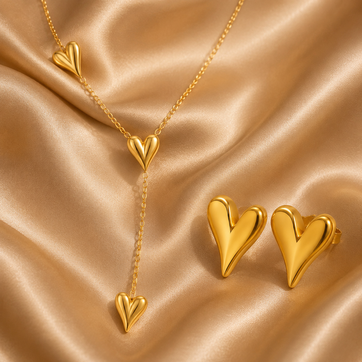 Heart Necklace & Stud Earrings Set – 18K Gold Plated Stainless Steel