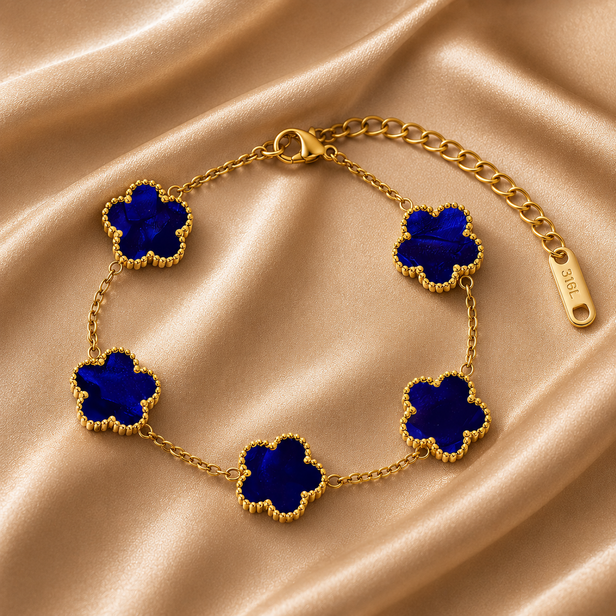 Blue Flower Meadow Bracelet – 18K Gold Plated Stainless Steel