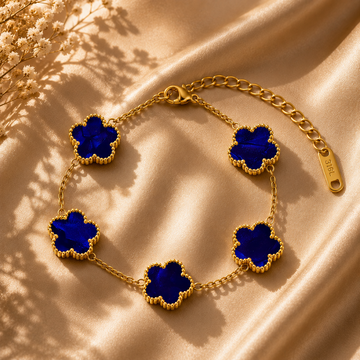 Blue Flower Meadow Bracelet – 18K Gold Plated Stainless Steel