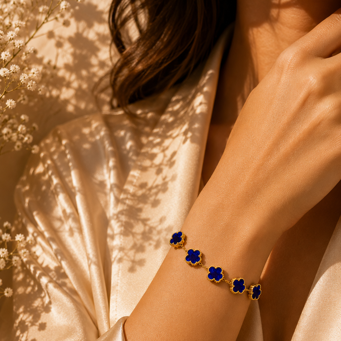 Blue Flower Meadow Bracelet – 18K Gold Plated Stainless Steel