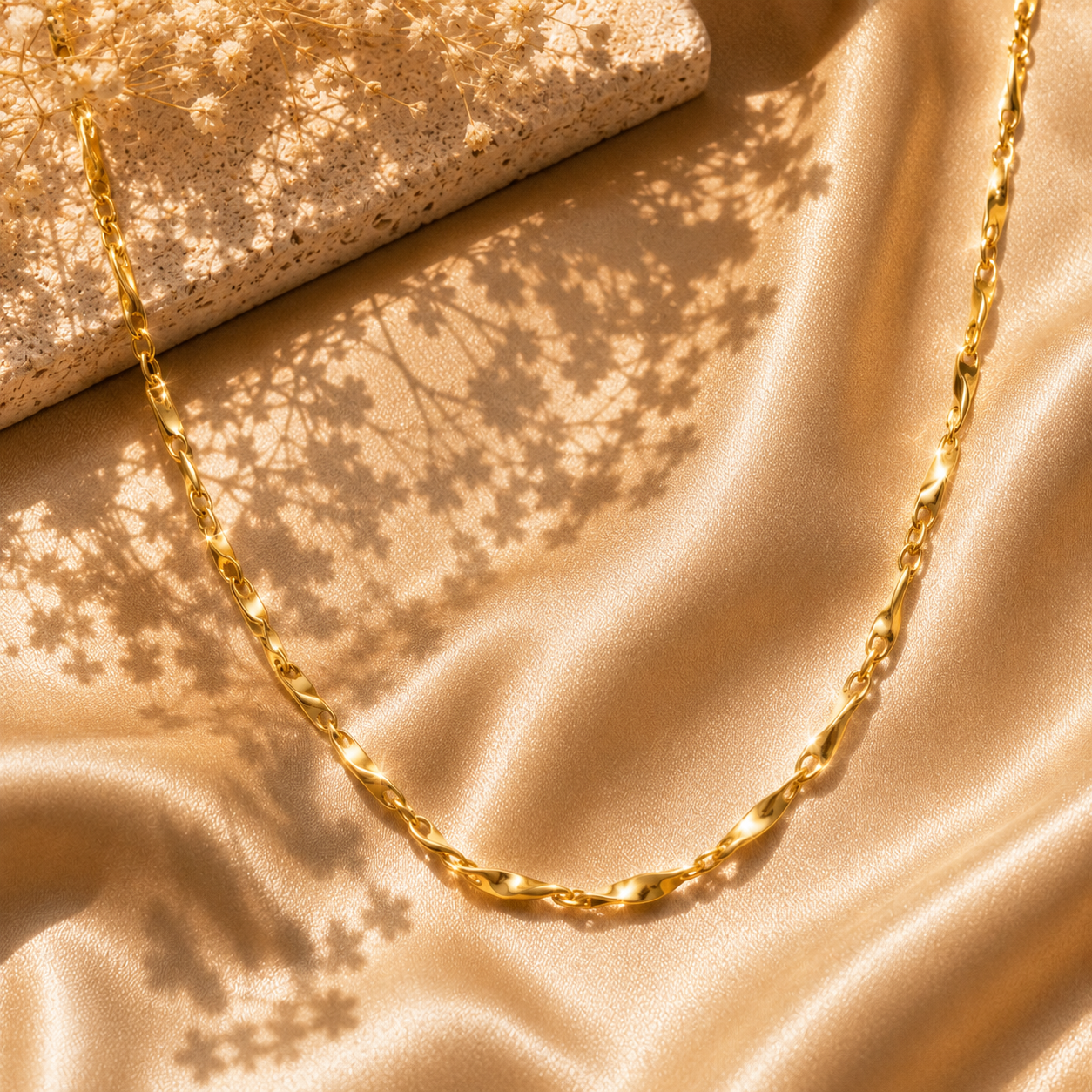 Aurora Twist Chain Necklace, 18K Gold Plated Steel