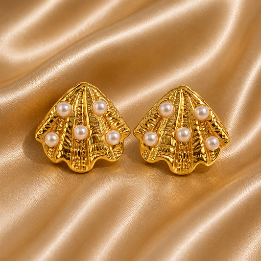 Seashell Pearl Earrings – 18K Gold Plated Stainless Steel