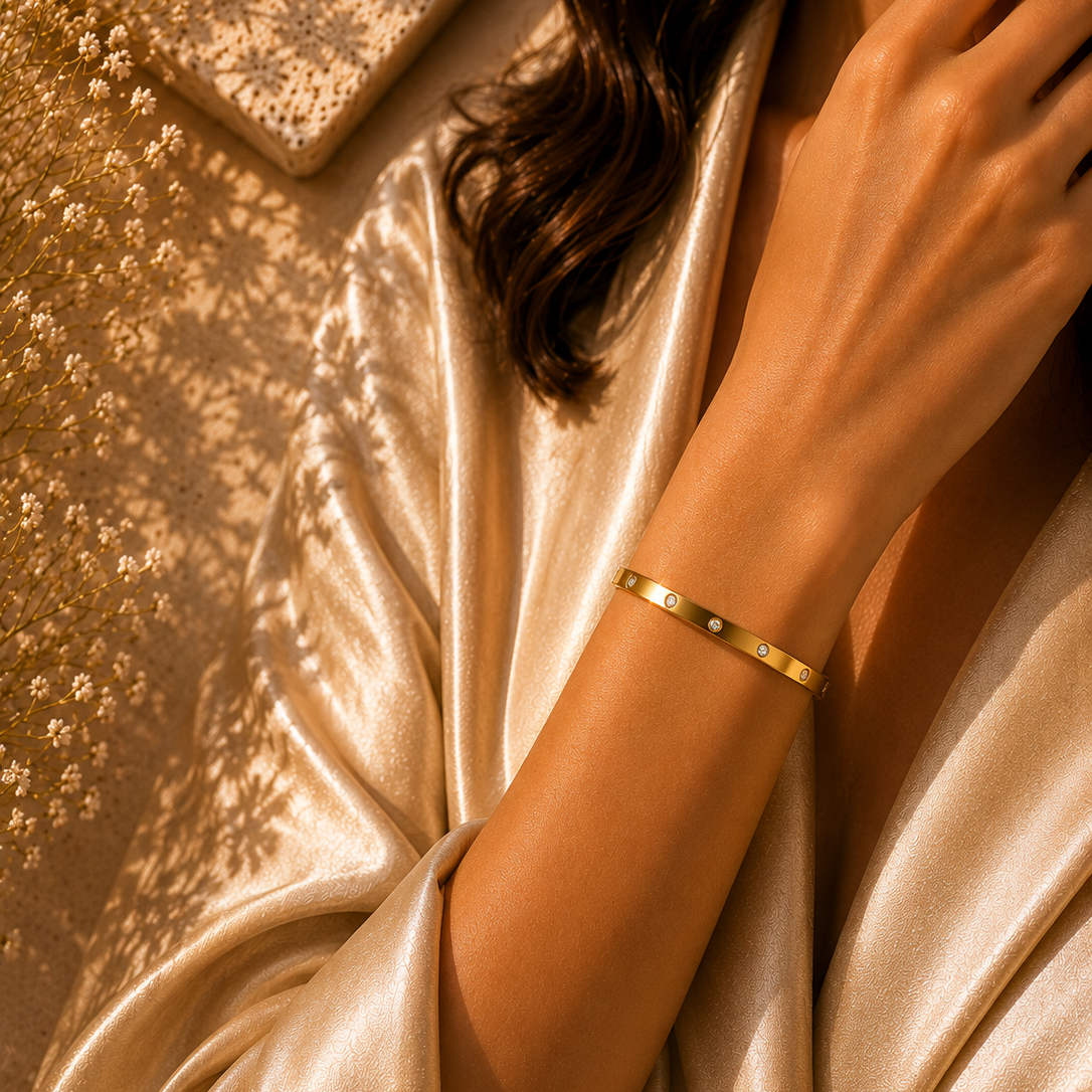 Cubic Zirconia Bracelet – 18K Gold Plated Stainless Steel