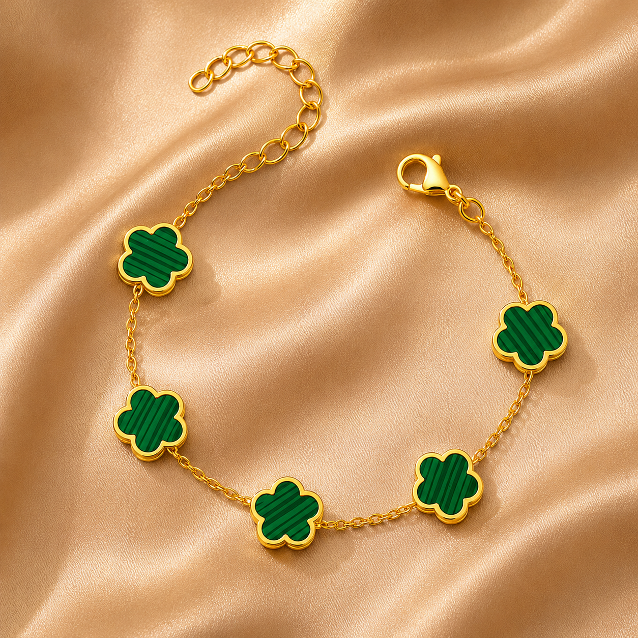 Green Flower Meadow Bracelet – 18K Gold Plated Stainless Steel