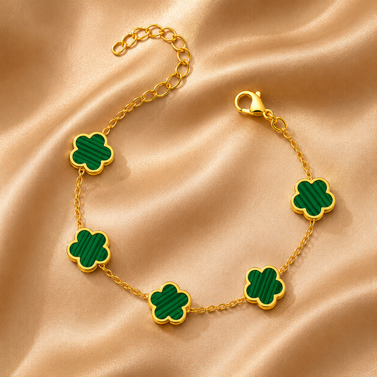 Green Flower Meadow Bracelet – 18K Gold Plated Stainless Steel