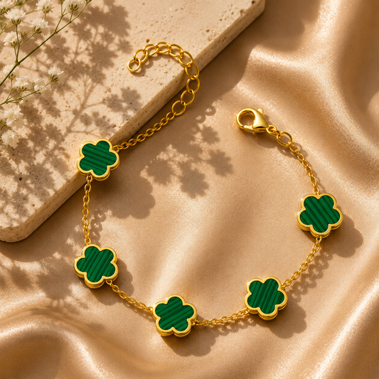 Green Flower Meadow Bracelet – 18K Gold Plated Stainless Steel