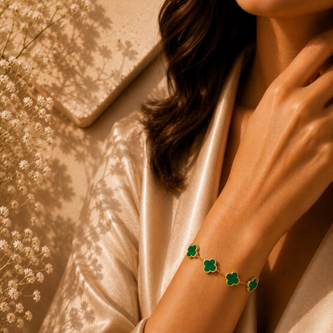 Green Flower Meadow Bracelet – 18K Gold Plated Stainless Steel
