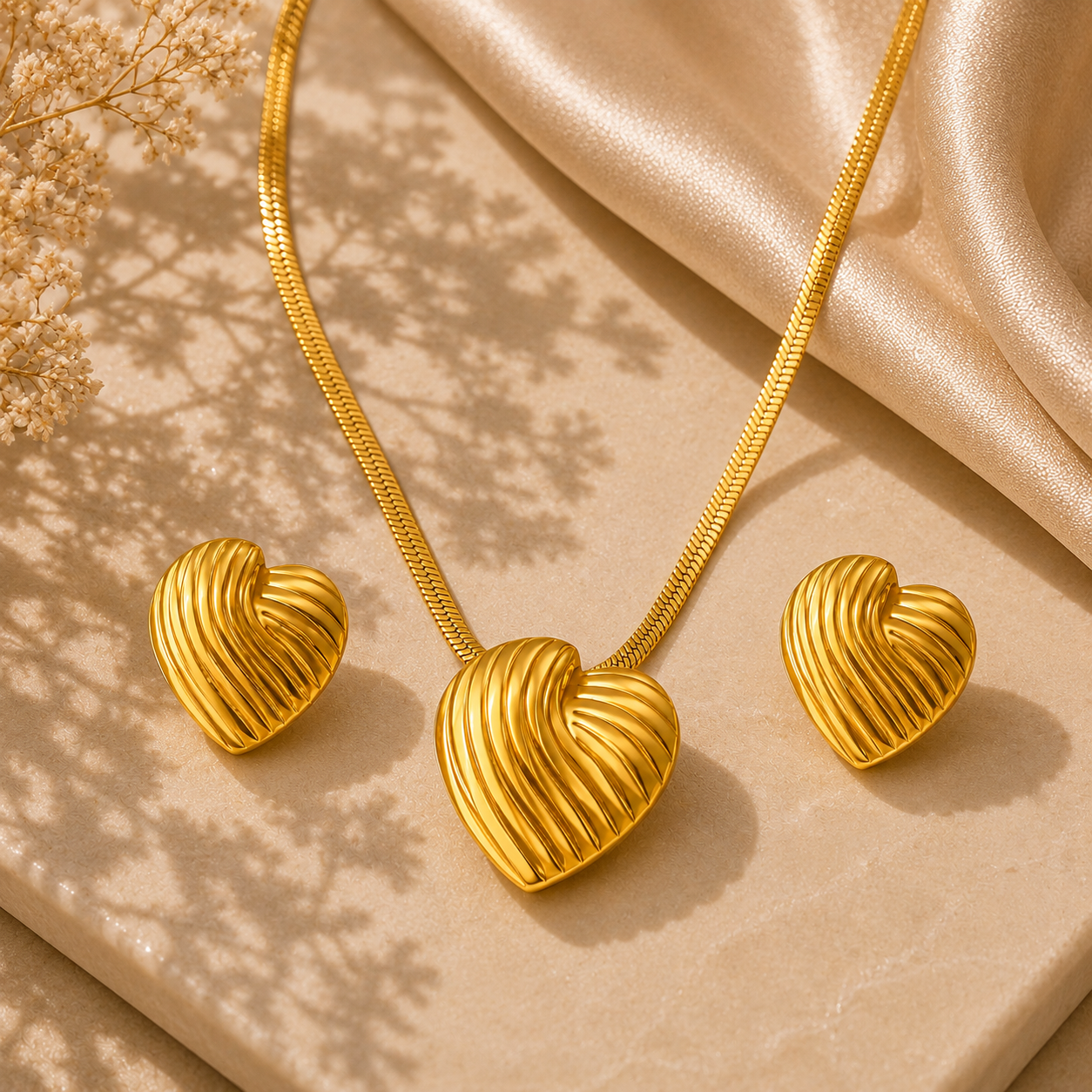 Heart Necklace Set – 18K Gold Plated Stainless Steel