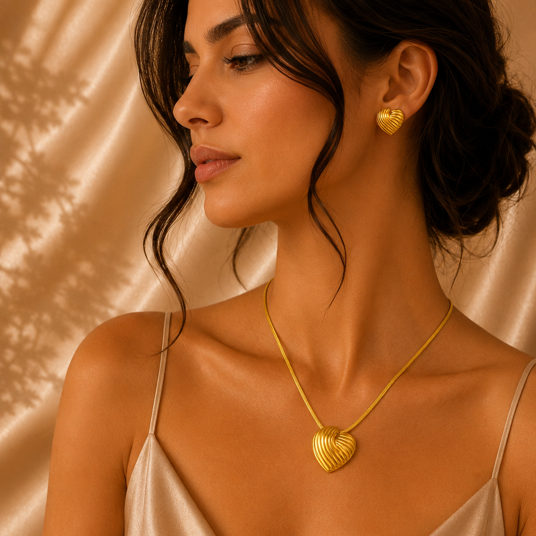 Heart Necklace Set – 18K Gold Plated Stainless Steel