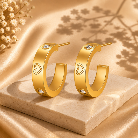 Hearts 18K Gold Plated Hoop Earrings