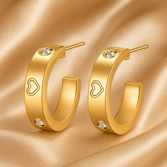 Hearts 18K Gold Plated Hoop Earrings