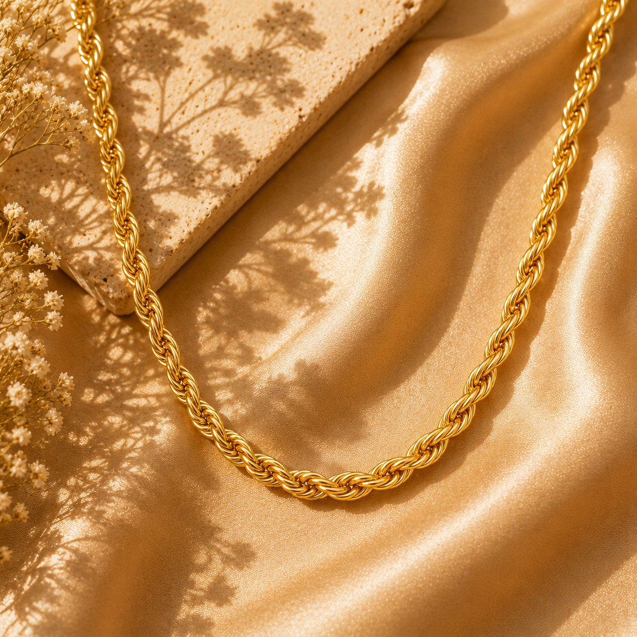Gold Rope Chain Necklace – 18K Gold Plated Stainless Steel